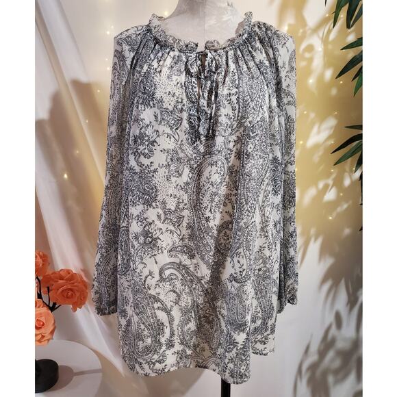 Talbots Paisley Tie Keyhole Neck Peasant Blouse Womens Plus Size 2X Cottage Top - Picture 1 of 8